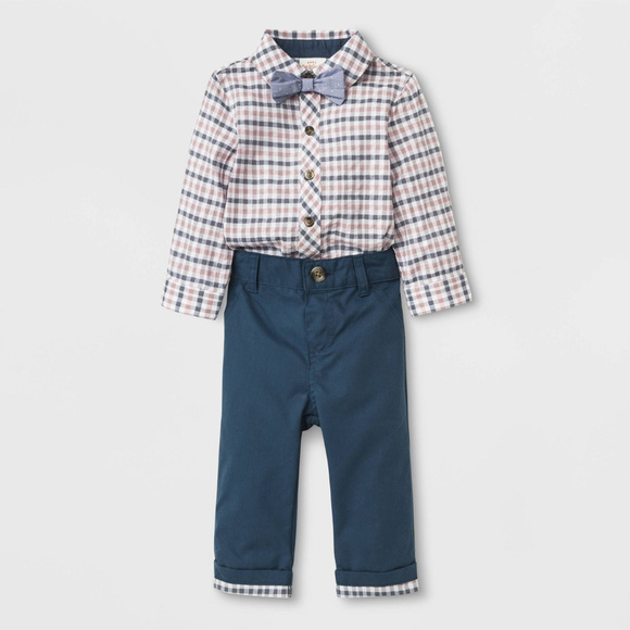 Baby Boy 6 9 18 Months Bowtie Shirt Bodysuit Pants - Picture 2 of 2